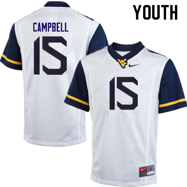 Youth #15 George Campbell West Virginia Mountaineers College Football Jerseys Sale-White - Click Image to Close